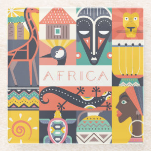 Posavasos De Vidrio Collage simbólico africano del arte