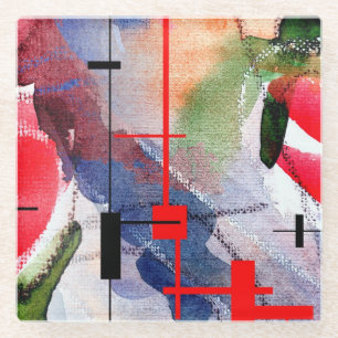 Posavasos De Vidrio collage, técnicas mixtas y acuarela del arte