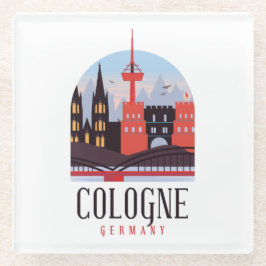 Posavasos De Vidrio Cologne Alemania Vintage Cityscape