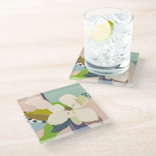Posavasos De Vidrio Color Bloques de Magnolia de Primavera Florista 