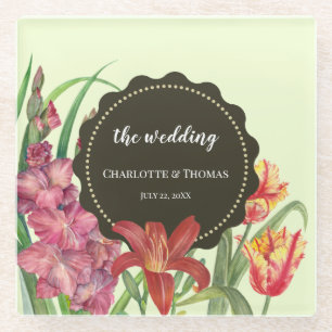 Posavasos De Vidrio Color cálido boda Floral Primavera Floral Pintado