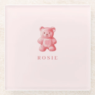 Posavasos De Vidrio Color de agua personalizado Oso de goma rosa