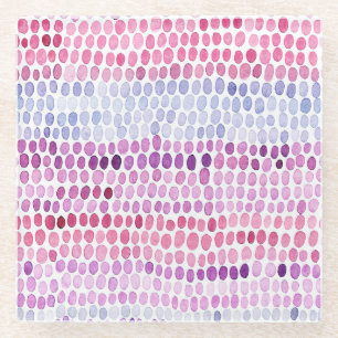 Posavasos De Vidrio Color de agua rayado: Polka gris rosado