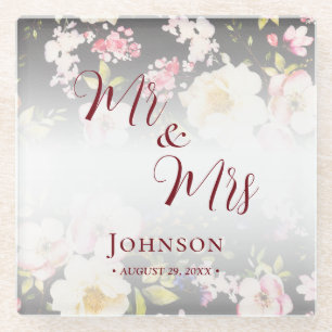 Posavasos De Vidrio Color de agua rosas amarillas rosas rosas, negro b