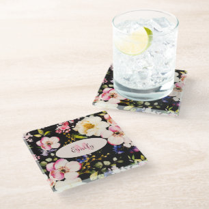 Posavasos De Vidrio Color de agua rosas amarillas rosas rosas rosas ne