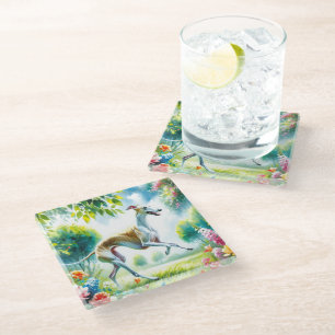 Posavasos De Vidrio Color de agua Whippet Naranja amarillo azul arte r