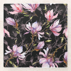 Posavasos De Vidrio Color de fondo negro rosa de Magnolia