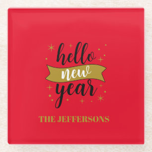 Posavasos De Vidrio Color dorado Feliz Año Nuevo Feliz Navidad