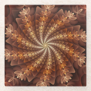 Posavasos De Vidrio Colores cálidos, patrón de arte fractal trippy mod