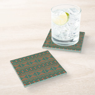 Posavasos De Vidrio Colores de cobre teal del suroeste patrón geométri
