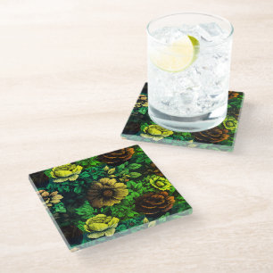 Posavasos De Vidrio Colores únicos estampado floral vintage