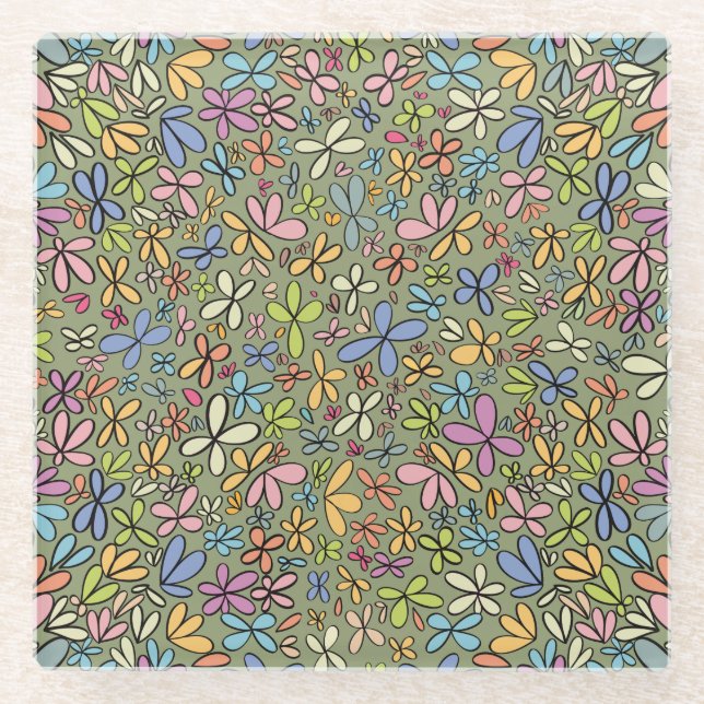 Posavasos De Vidrio Colorful Abstract Wildflower Garden (Anverso)