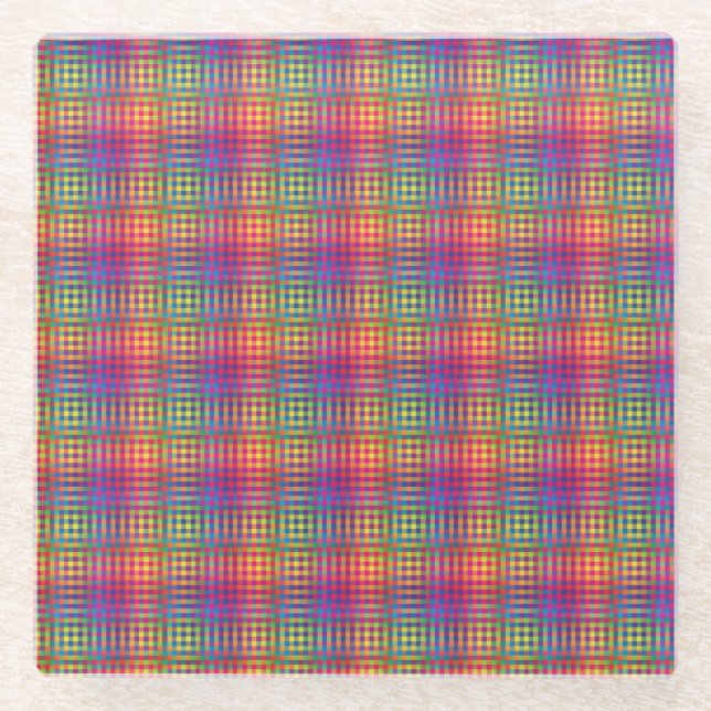 Posavasos De Vidrio Colorful Checker Abstract Pattern (Anverso)