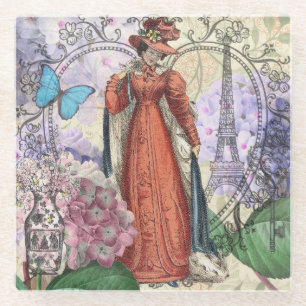 Posavasos De Vidrio Colorida Chica roja de mujer victoriana