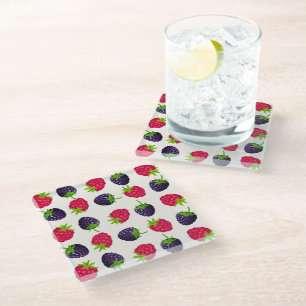 Posavasos De Vidrio Colorida Rasberry & Blackberry Coaster