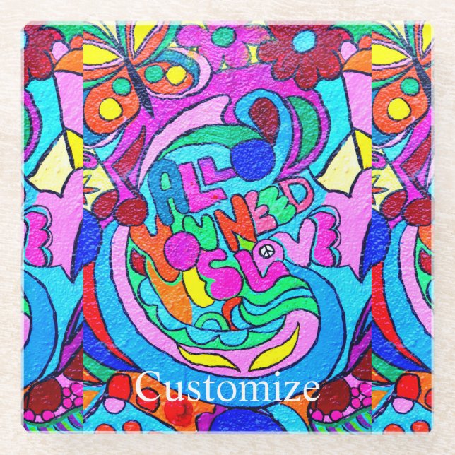 Posavasos De Vidrio colorida tranquilidad y amor (Anverso)