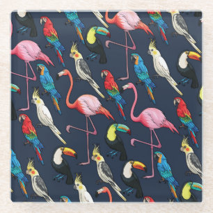 Posavasos De Vidrio Coloridas Aves Exóticas Patrón oscuro