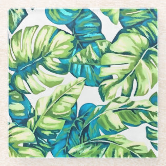Posavasos De Vidrio Coloridas hojas tropicales de Banana y Monstera