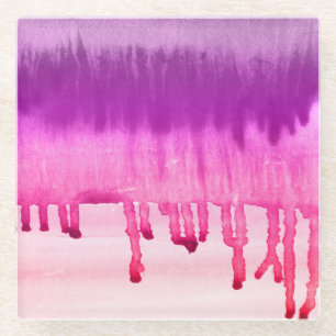 Posavasos De Vidrio Colorido Abstracto Acuarela Diseño Magenta Rosa