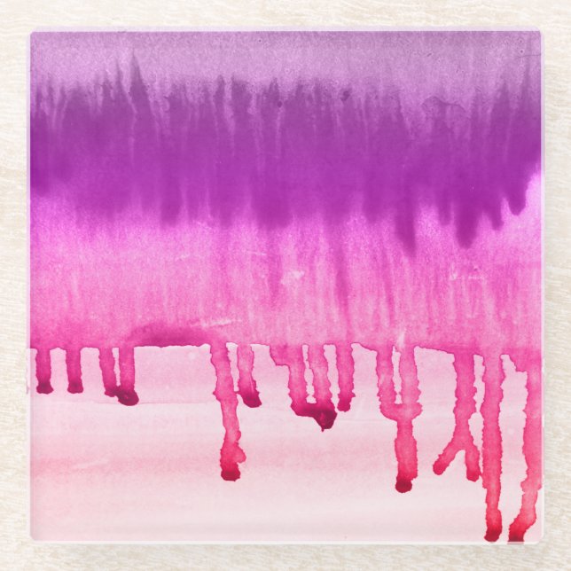 Posavasos De Vidrio Colorido Abstracto Acuarela Diseño Magenta Rosa (Anverso)