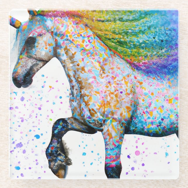 Posavasos De Vidrio Colorido Appaloosa Unicorn (Anverso)