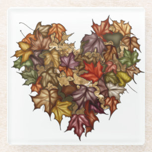 POSAVASOS DE VIDRIO COLORIDO CORAZÓN FORMA BOUQUET DE HOJAS DE CAÍDA