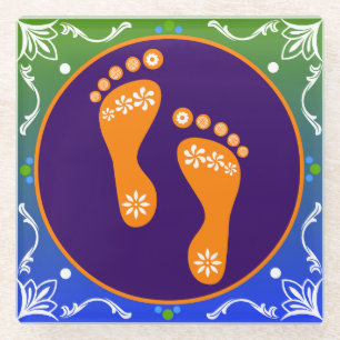 Posavasos De Vidrio Colorido Diwali Rangoli con huella