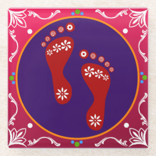 Posavasos De Vidrio Colorido Diwali Rangoli con huella