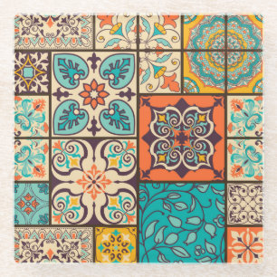 Posavasos De Vidrio Colorido mosaico de mosaico mallico islámico