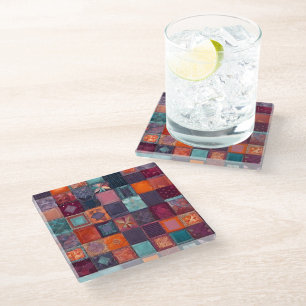 Posavasos De Vidrio Colorido mosaico Quilt Art Glass