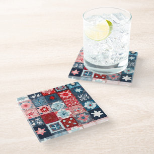 Posavasos De Vidrio Colorido mosaico Quilt Art Glass