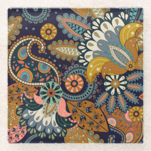 Posavasos De Vidrio Colorido Paisley: Papel de escritorio indio floral