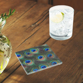 Posavasos De Vidrio Colorido Patrón De Pieza De Pavo Real