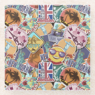 Posavasos De Vidrio Colorido patrón Pegatina de viajes