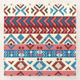 Posavasos De Vidrio Colorido patrón tribal dibujado a mano