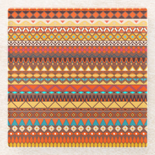 Posavasos De Vidrio Colorido patrón tribal étnico sin fisuras.