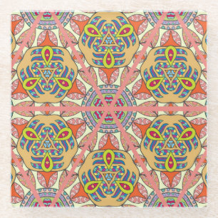 Posavasos De Vidrio Coloridos mosaicos triangulares, arte dibujado a m