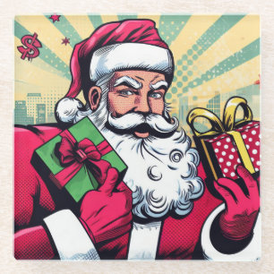 Posavasos De Vidrio Comic book Santa/Navidades