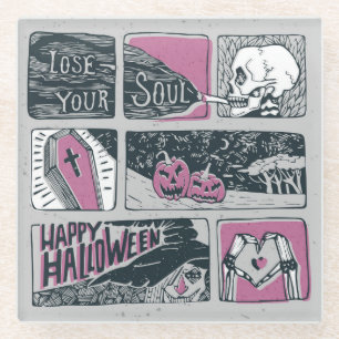 Posavasos De Vidrio Comic Halloween: Ilustracion divertido