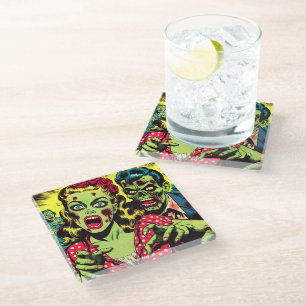 Posavasos De Vidrio Comics retro de parejas zombi