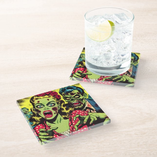 Posavasos De Vidrio Comics retro de parejas zombi (Angular)