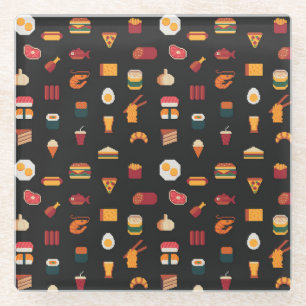 Posavasos De Vidrio Comida de arte de píxeles, textura sin fisuras.