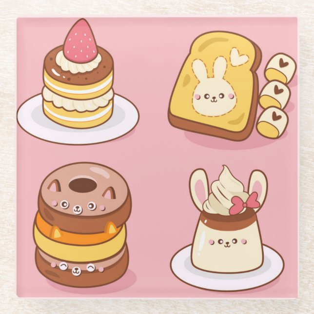 Posavasos De Vidrio Comida Kawaii (Anverso)