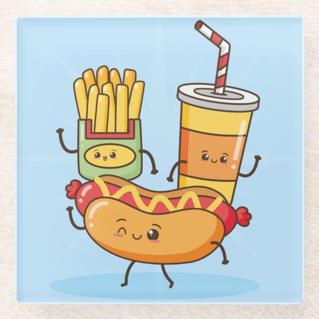 Posavasos De Vidrio Comida Kawaii (Anverso)