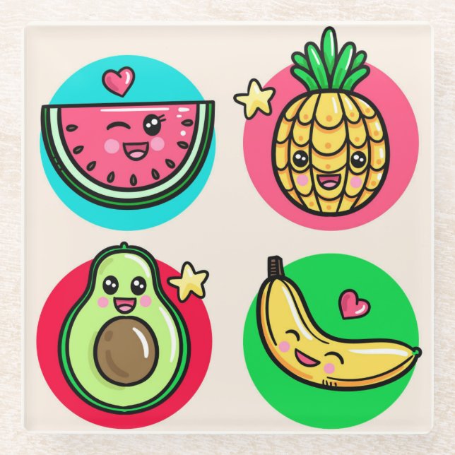 Posavasos De Vidrio Comida Kawaii (Anverso)