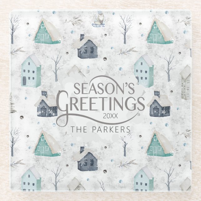 Posavasos De Vidrio Cómodo Navidades del hogar ID985 Verde azulado (Anverso)