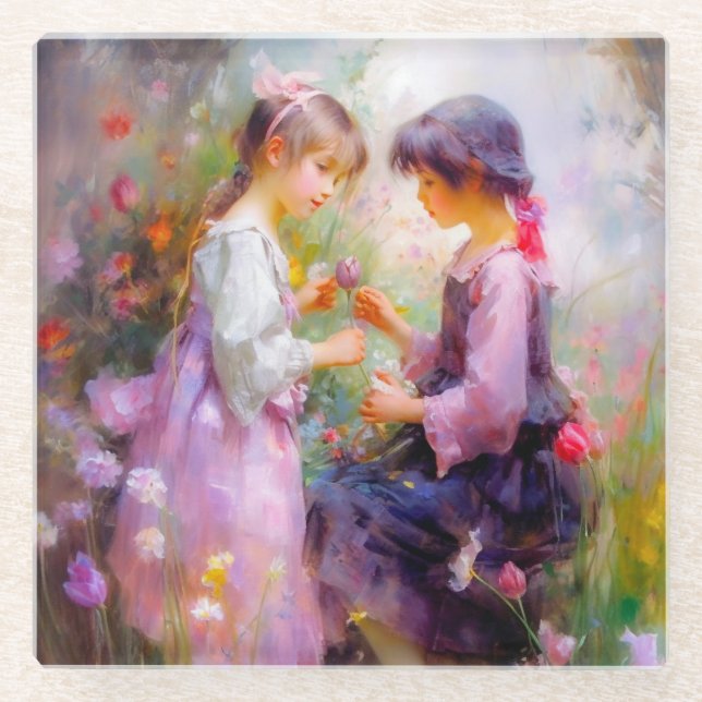 Posavasos De Vidrio Compartir Rosas y amistad (Anverso)