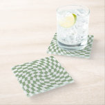 Posavasos De Vidrio Comprobación de la colección de Bodas verdes de sa<br><div class="desc">Moderno bohemia Sage Green color de los productos de la fiesta nupcial nupcial. Diseño de cheques retro retro y moderno de diseño,  placas de papel a cuadros retorcidas con un bonito y elegante color Sage Green y blanco de moda.</div>