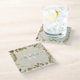 Posavasos de vidrio con acuarela monogramada