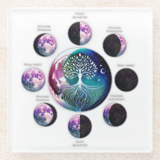 Posavasos de Vidrio con Carta de Fases Lunares y Á